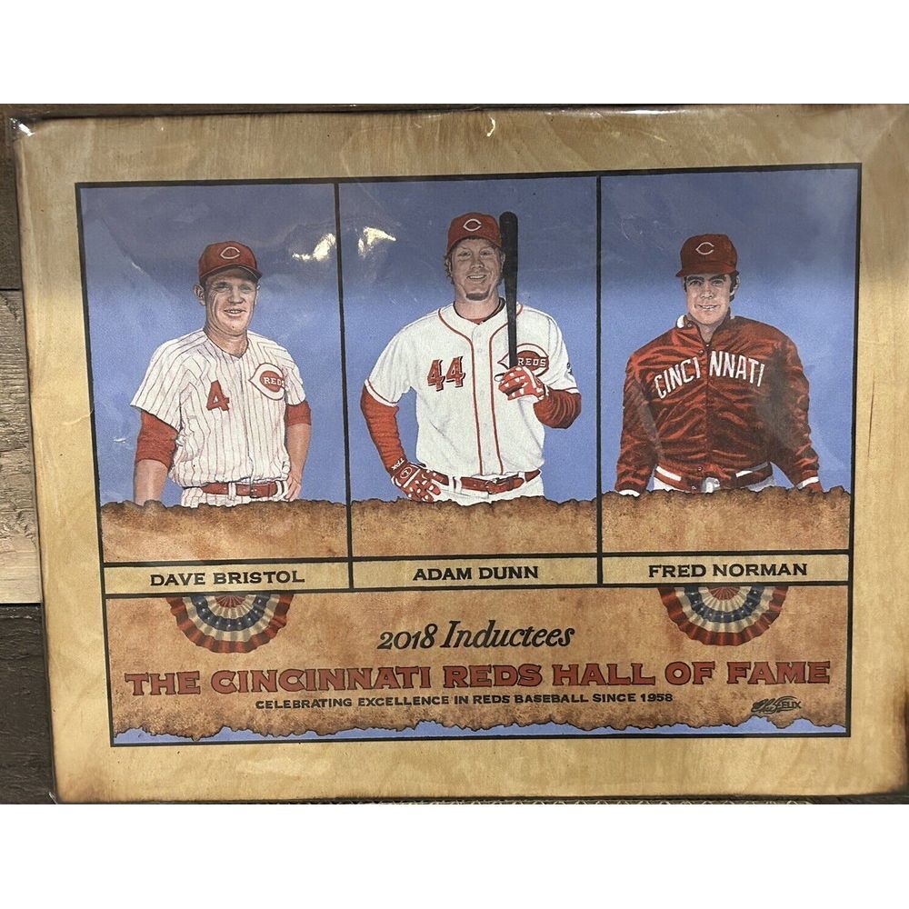 Cincinnati Reds 2018 Inductees Hall Of Fame Signed Fine Art Chris Felix On Wood